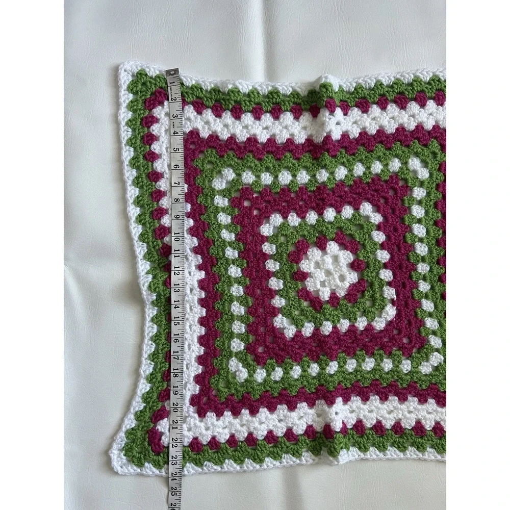 Handmade Crochet Afghan Granny Square 24x24 Throw Blanket Grandmacore Boho